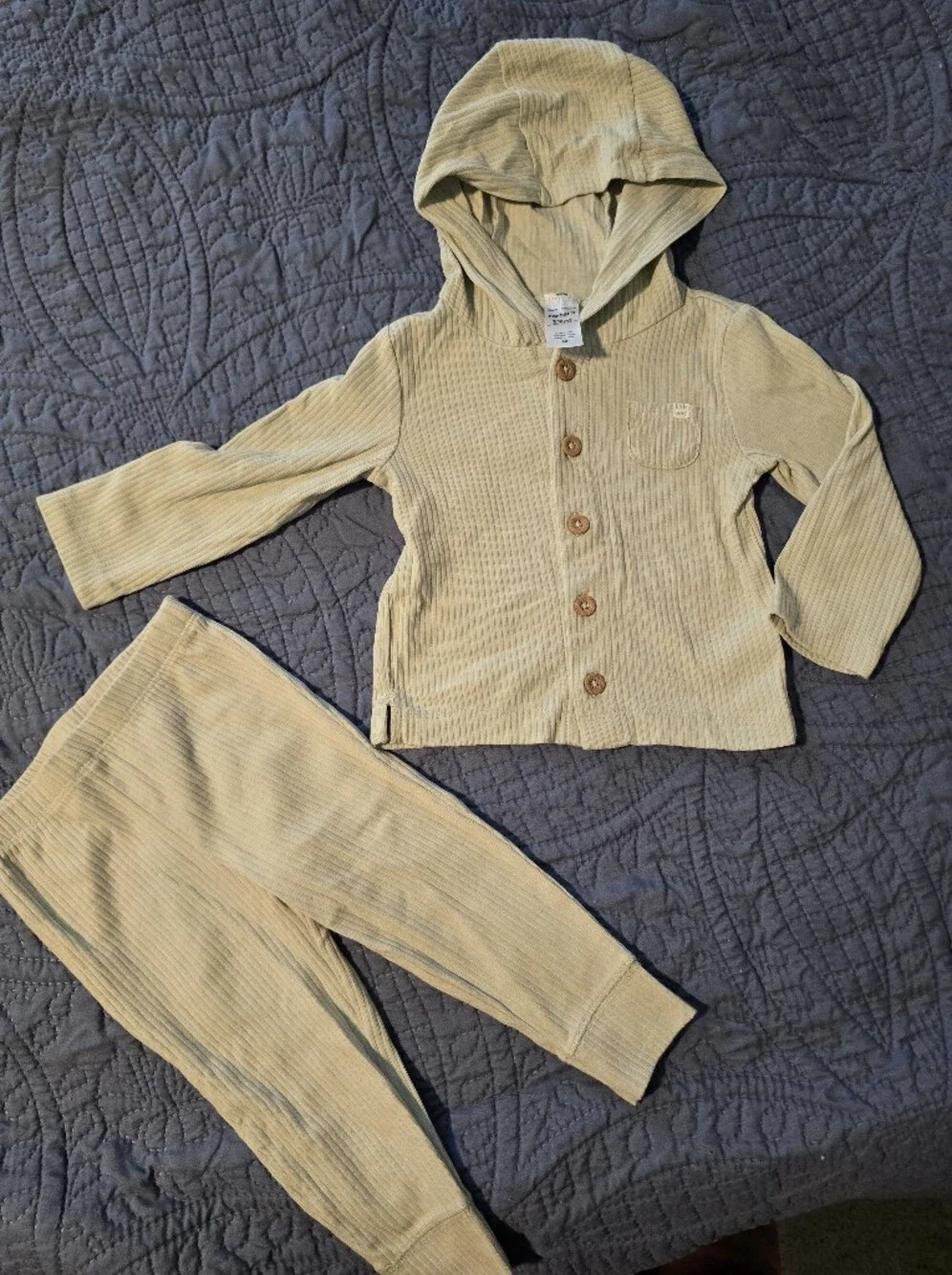 Carter's Hooded Ribbed Lightweight Sweatpants & Joggers Set in Light Sage